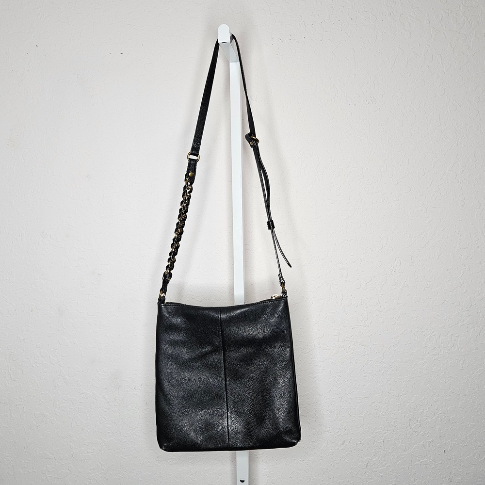 Elliott Lucca Black Pebbled Leather Crossbody Bag Gold Hardware‎ Braided Strap - Picture 5 of 10